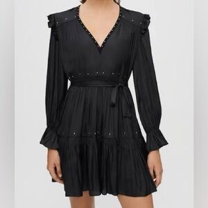 Maje Black Long Sleeve Dress with Studs